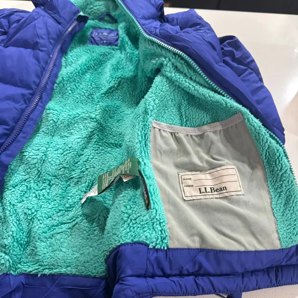 LL Bean's Down Jacket Blue with Green Interior Size S8 - Picture 5 of 8